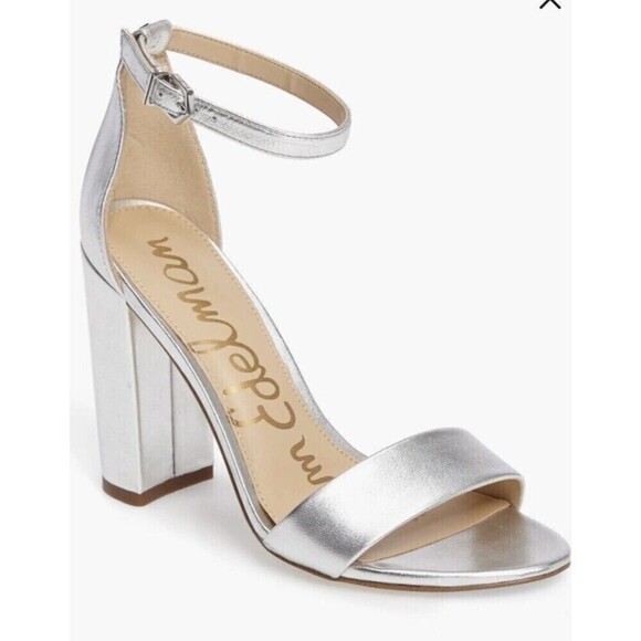 SAM EDELMAN Yaro Ankle Strap Sandal Size 10 Silver NWB Wedding Formal Heel - Picture 1 of 9